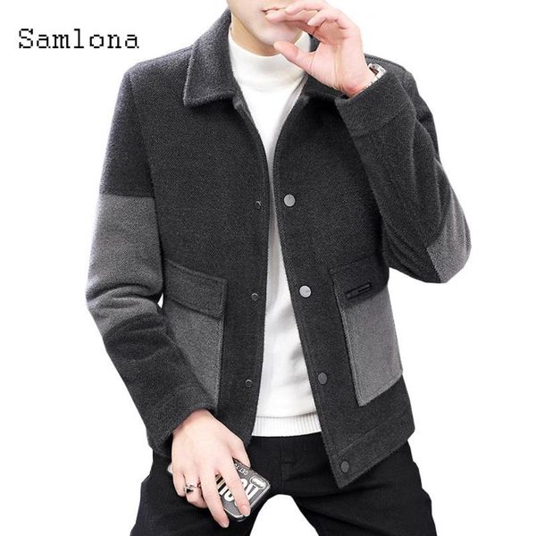 

men's wool & blends samlona mens patchwork jacket autumn coats single breasted fashion 2021 men clothing japanese style winter outerwea, Black