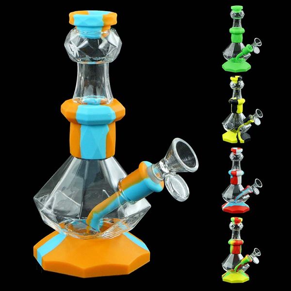 Set di narghilè per pipa ad acqua diamantata, bicchiere di vetro, bong in silicone, gorgogliatori, tubi per bruciatori a olio per fumatori