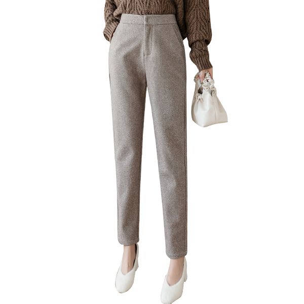 

fashion women woolen harem pants capris autumn winter trousers high waist femme casual female office ladies suit pant wp242, Black;white