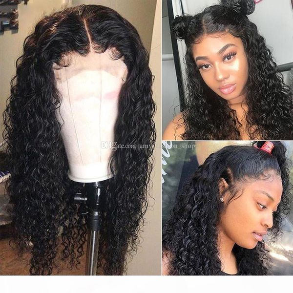

brazilian water wave 13x6x1 lace front wig 180% middle part remy human hair 5*5 pu silk base lace wigs, Black;brown