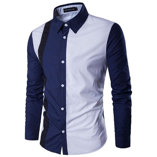 

men's casual shirts dress spring long sleeve fashion business shirt patchwork social male slim fit for men clothing -3xl, White;black