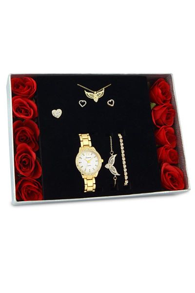 

earrings & necklace women's fashion jewelry gold plated angel wing ring wristband clock - gift sets ps1421, Silver