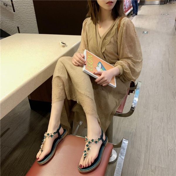 

sandals flat sandal for women 2021 fashion t - strap roma summer shoe, Black