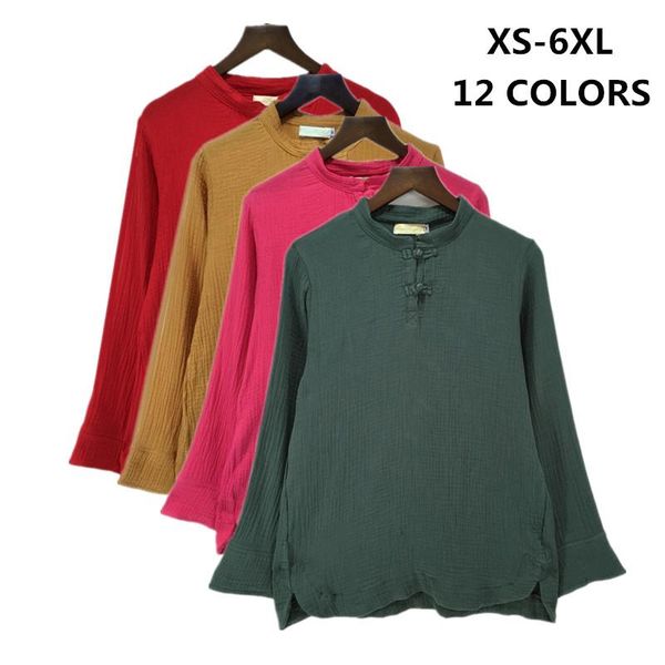 

women's blouses & shirts 2021 spring autumn women cotton linen stand collar blouse plus size xs-6xl solid loose black blue red, White