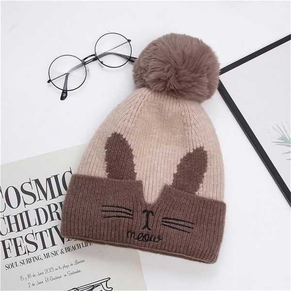 

knitted hats winter beanies hats women thick warm hair ball hat female embroidery beanie caps outdoor, Blue;gray