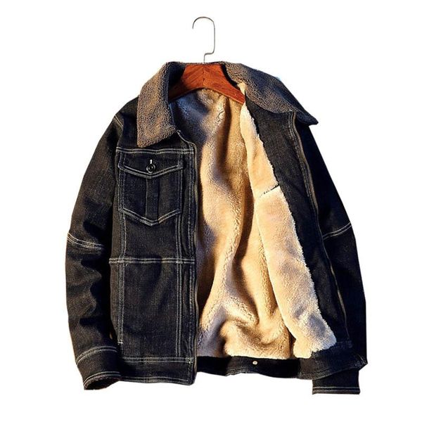 

men's jackets mcikkny men winter warm denim fur collar fleece lined thermal outwear coats for male clothing size s-6xl windbreak, Black;brown