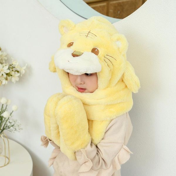 

scarves children winter girls and boys korean keep warm animal tiger hat scarf gloves one cute cartoon ear protector plush three sets, Blue;gray