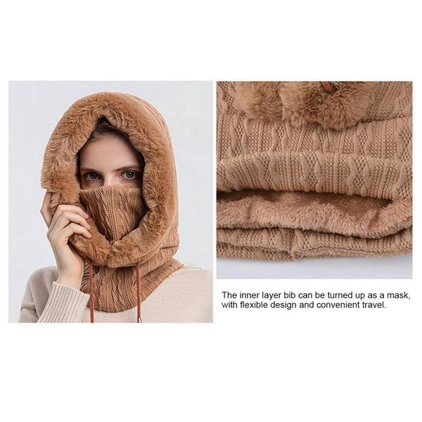 

outdoor hats ski cap & scarf set warm leather winter men women knitted skullies beanies, Black;white