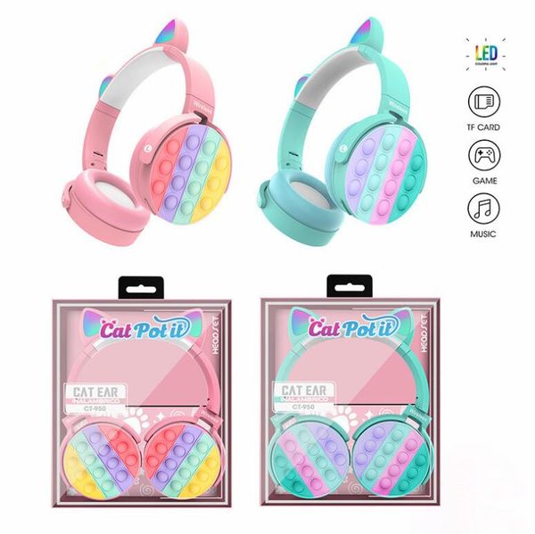 Novo fofo Rainbow Decompression Bubble Bubbhones CT-950 Bluetooth Fones de ouvido estéreo Headset Ultra-Long Standby para crianças