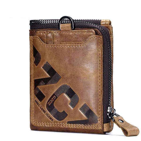 

yourseason genuine leather men vintage short wallets and purses 2021 letter man zipper hasp small multi position card holder, Red;black