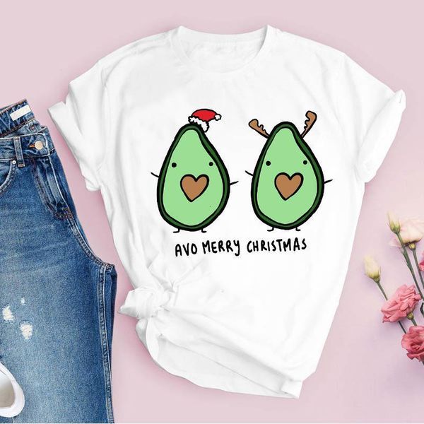 

tees for women print fruit avocado cartoon 90s holiday christmas clothes female tshirt lady clothing graphic t-shirt, White
