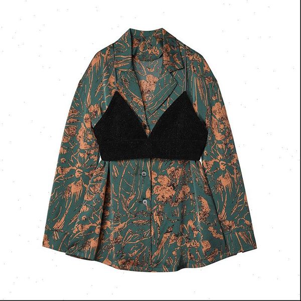 

autumn vintage style printing loose womens blouse shirt long sleeve fashion casual women shirts two piece suit female, White