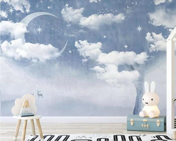 

wallpapers diantu hand-painted big tree star moon elk wallpaper bedroom bedside background wall living room tv 3d