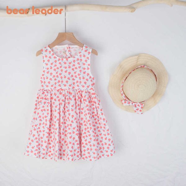 

bear leader kids girls casual summer dresses fashion baby girl fruits print costumes holiday casual clothing with straw hats 210708, Red;yellow