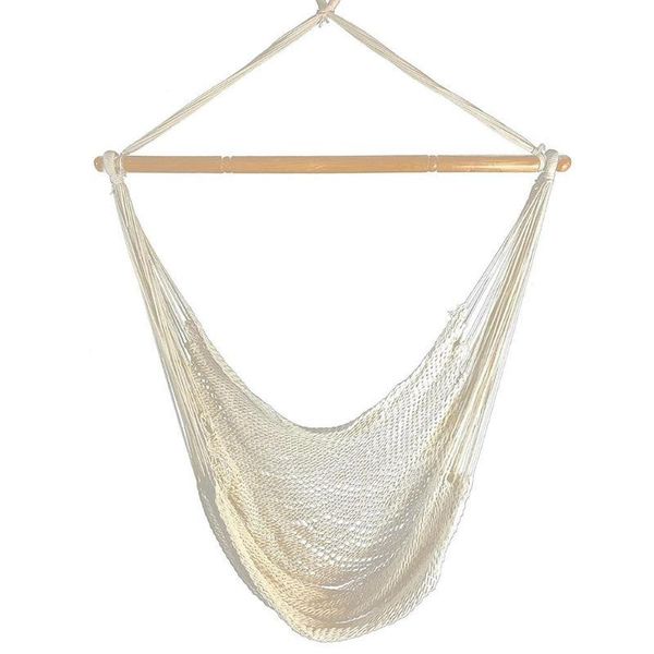 

outdoor pads portable large cotton rope hammock chair hanging (white)