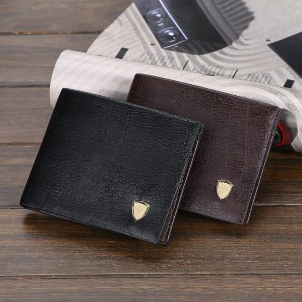 

vintage men leather wallet short slim wallets mens purse credit card holder three dimensional grid multi bit, Red;black