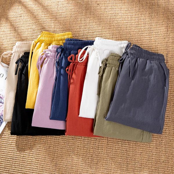 

women's pants & capris spring summer woman cotton linen solid elastic waist joggers women candy colors harem trousers soft for, Black;white