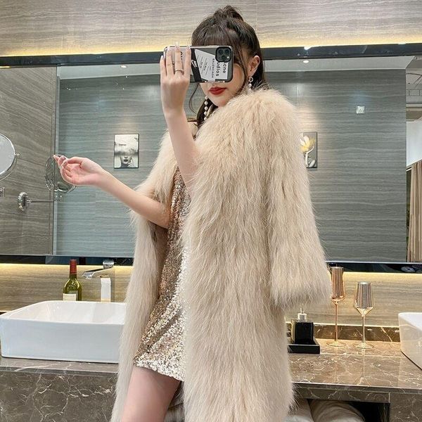 

women's fur & faux jacket women coat autumn and winter long veste femme, Black