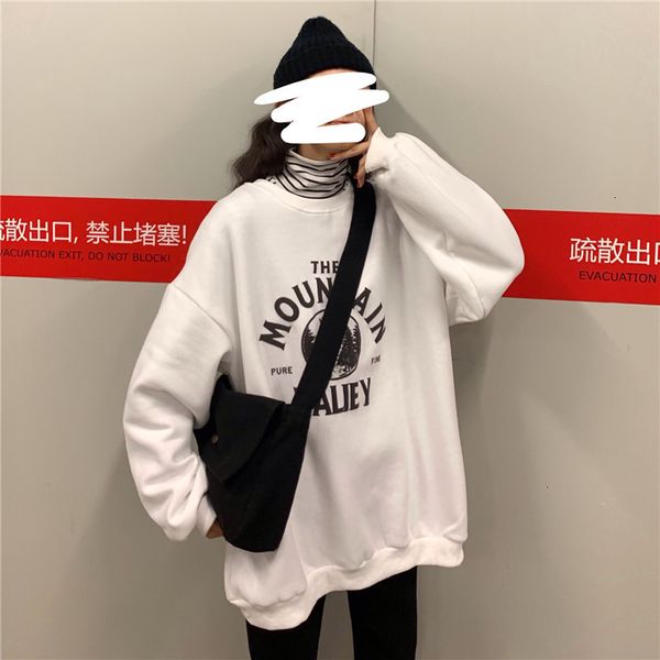 

2021 winter o neck casual letter print pullovers fashion long sleeve fleece sweatshirt women nkwk, Black