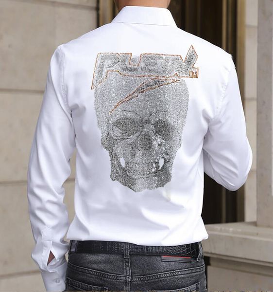 

men anime shirts fashion long sleeve individuality business casual streetwear man drill dress shirts 02, White;black