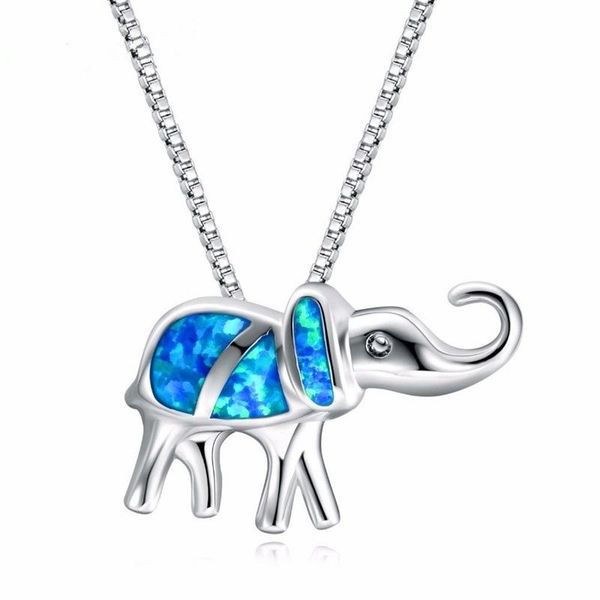 

pendant necklaces 2021 lucky thailand elephant blue opal necklace silver color charm for women fashion animal jewelry gift