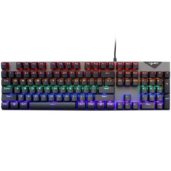 

keyboards hxsj l300 wired 104-key keyboard rgb backlit n-key rollover blue switch 20+ lighting effects macro recording keys black