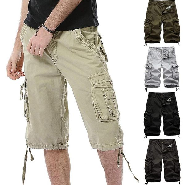 

men's shorts 2021 cargo for men hiking hunting casual summer over sized solid color streetwear with multi pocket, White;black