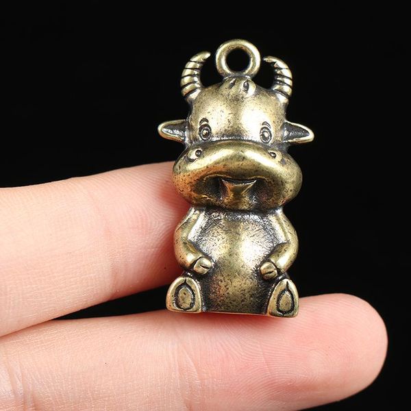 

keychains brass zodiac bull figure rope keyring hanging trinkets vintage copper cute cow calf pendants for keychain women backpack decors, Silver