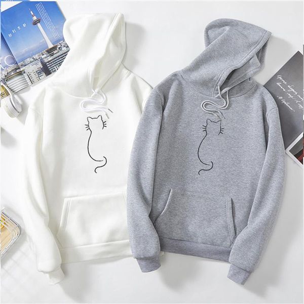 

women's hoodies & sweatshirts autumn long sleeve cartoon cat print graphic harajuku oversize sudadera mujer winter women hoody, Black