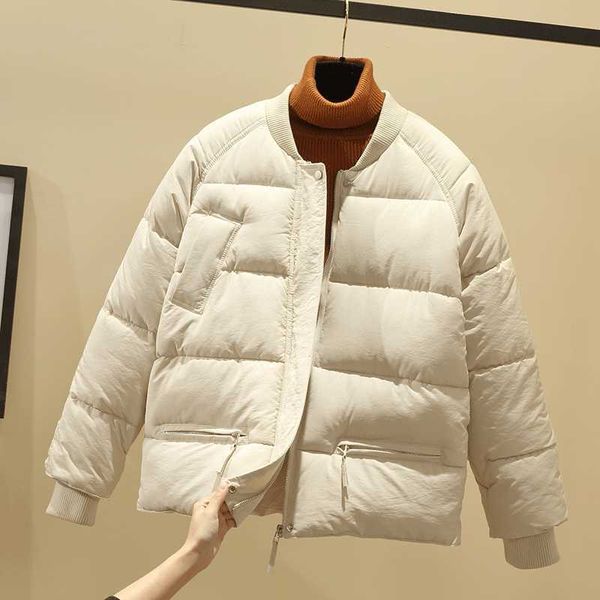 

autumn winter fashion short section wadded jacket leisure college wind straight loose solid color stand collar cotton coatfemale 210601, Black