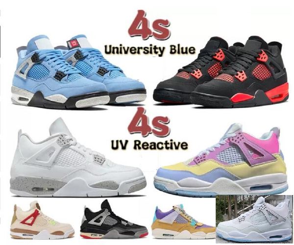 

4 4s kids big boy basketball shoes university blue uv reactive white oreo manila red thunder shimmer tour yellow kids girl teenagers sneaker, Black