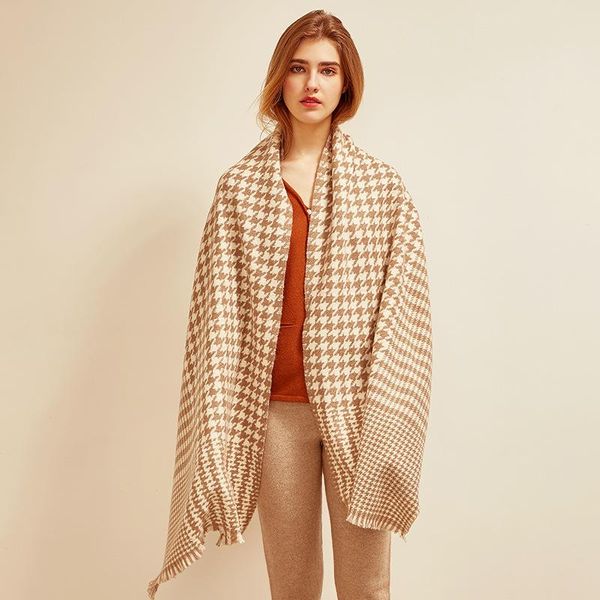 

scarves 2021 autumn and winter warm lamb houndstooth scarf, gifts for girls scarf female high-end light luxury stoles, Blue;gray