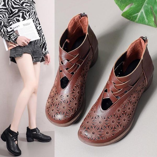 

sandals high heels women's shoes casual sports soft patent leather dress retro breathable summer low-top, Black