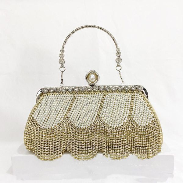 

evening bags 2021 tassel rhinestones clutch beading lady diamonds small purse wedding party chain shoulder handbags b414