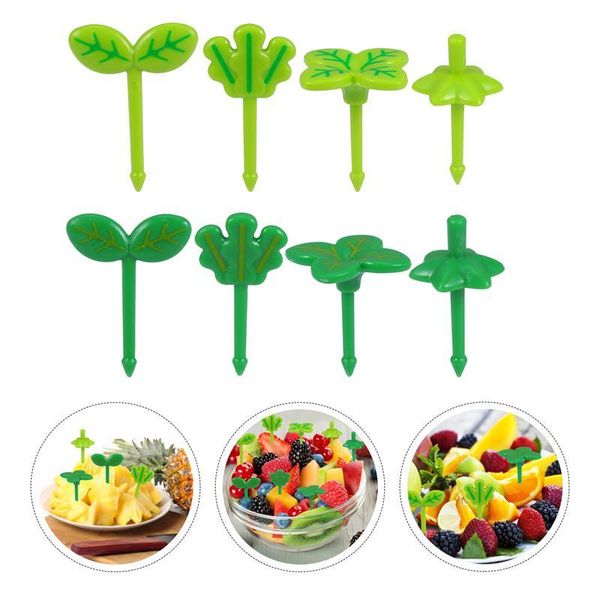

sktn 8pcs fruit fork toothpick leaves plastic decoration lunch box bento accessories small salad tiny fork mini cake picks