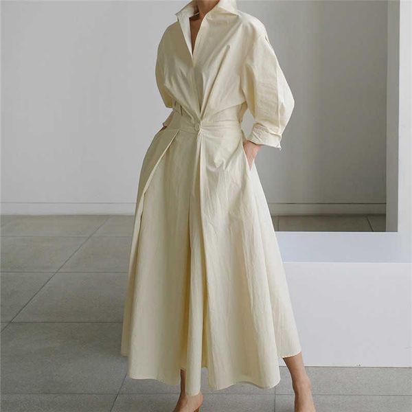 

casual dresses [ewq] korea chic autumn trend women solid lapel single button loose fashion long-sleeved shirt dress 2021 16e1954, Black;gray