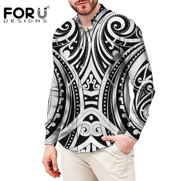 

men's casual shirts forudesigns black and white maori tribal tattoo pattern button-down camisas para hombre comfy travel, White;black