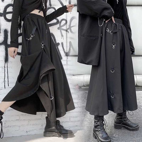 

korea ulzzang casual women gothic skirt lolita long plus size dark loose hip-hop punk high waist streetwear black women's skirts 210608