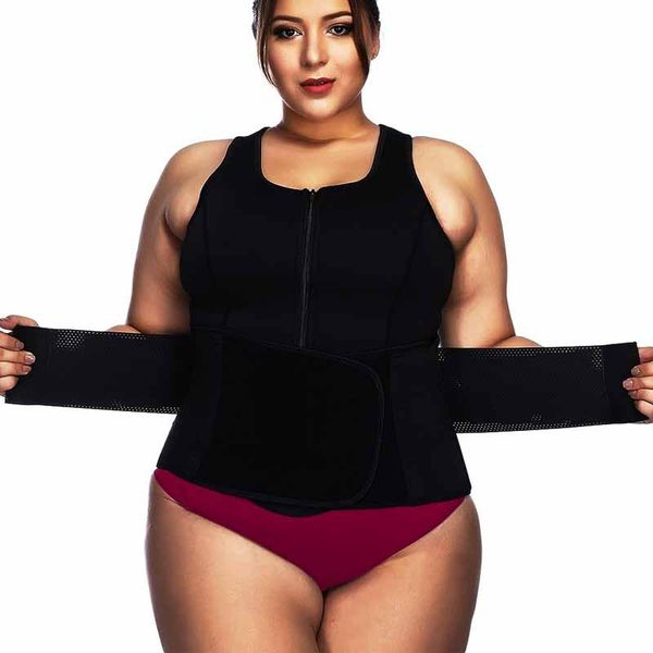 

women's shapers twinso neoprene sauna vest body shaper slimming waist trainer big lady zipper sports shapewear belt corset, Black;white