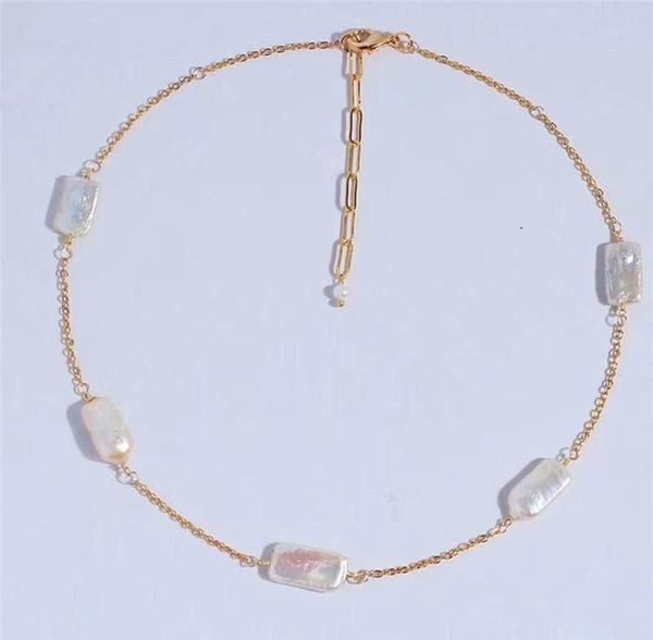 

chokers luxury fashion charm geometric square natural freshwater pearl with chains splicing short necklace, Golden;silver