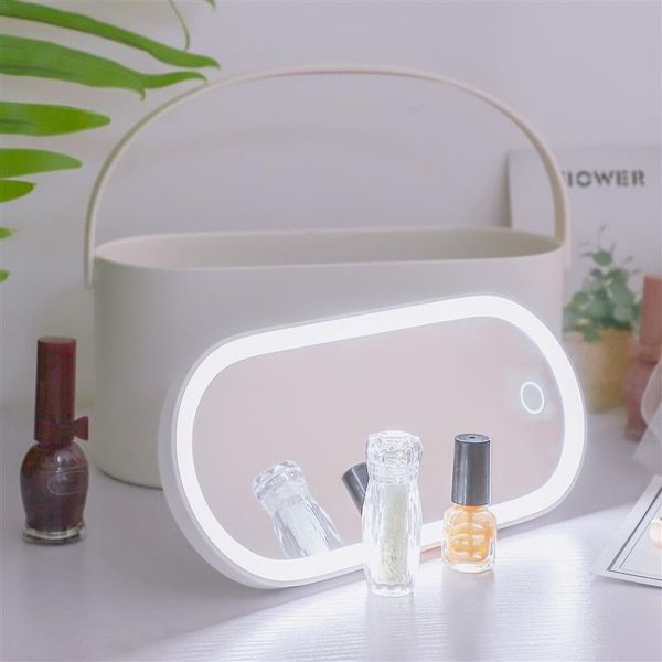 

compact mirrors travel makeup organizer box portable handheld case with led mirror make up storage