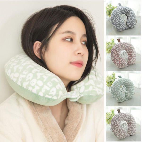 

pillow u-shaped memory cotton plush cover travel washable with hanging loop letter pattern for traveling home jan