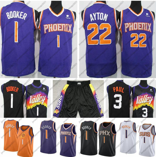 

vintage devin 1 booker jersey deandre 22 ayton chris 3 paul jerseys retro steve 13 nash charles 34 barkley basketball shorts mens purple ora, Black;red