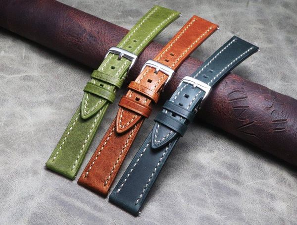 

watch bands quick release strap breathable genuine leather band wristband 18/19/20/21/22mm vintage oil wax accessories, Black;brown