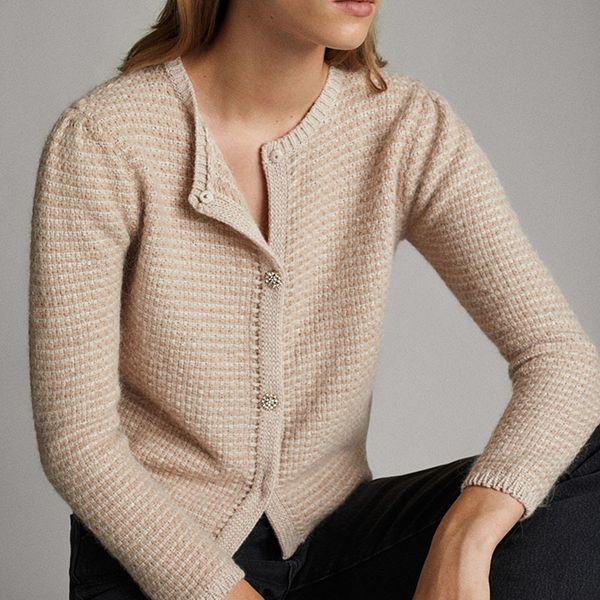 

2021 women new product jewel button cardigan sweater ycij, White;black