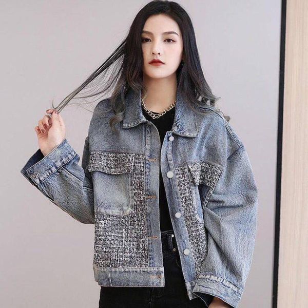 

women's jackets stitching denim short jacket female spring autumn loose all-match casual coat ins women, Black;brown