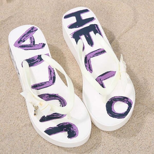 

fashion letters beach shoes flip flops wedge non-slip platform slippers home sandal summer sh319 210625, Black
