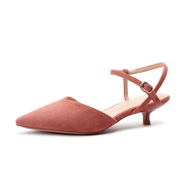 

dress shoes sandals women mid heel summer slip-on buckle ladies flock strap 3.5cm thin high heels pointed toe shallow size35-40, Black