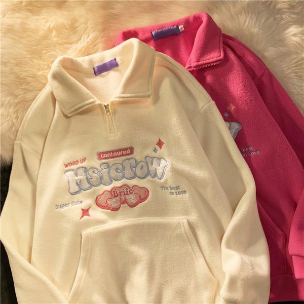 

women's hoodies & sweatshirts zipper polar fleece jacket women 2021 long sleeve cartoon embroidered loose sweatshirt casual hoodie, Black