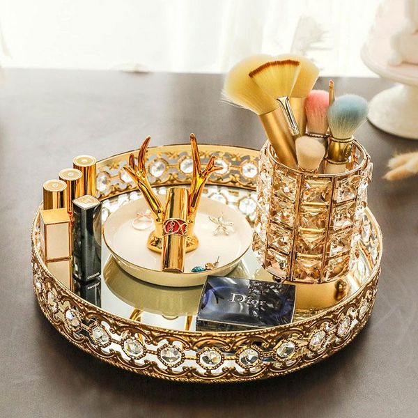 

storage boxes & bins metal crystal makeup organizer deskfinishing european style brush jewelry box antlers round shelf tray